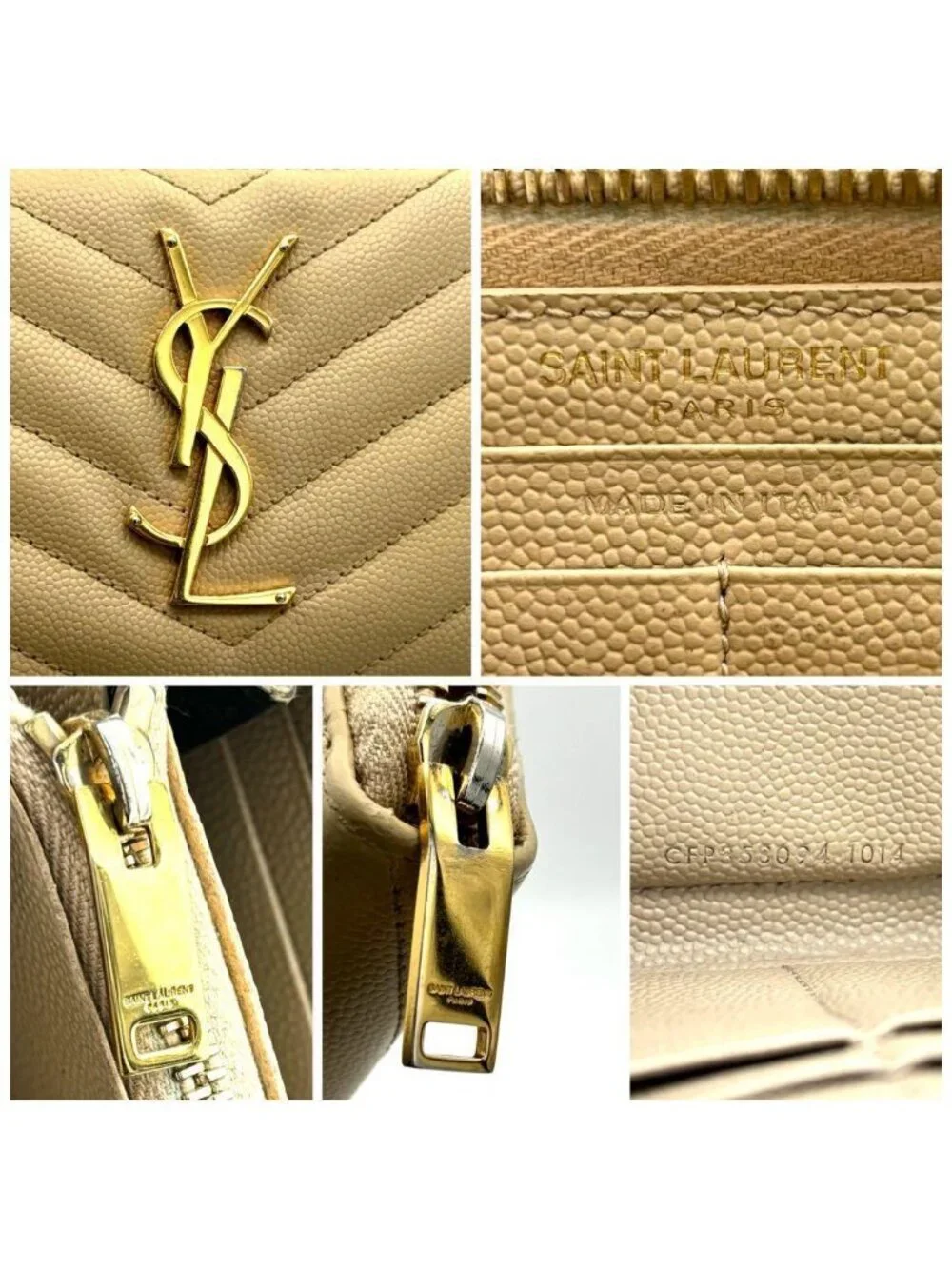 ★SOLD★ Saint Laurent Zip Around Wallet Stitch Beige Leather - Picture 8 of 10